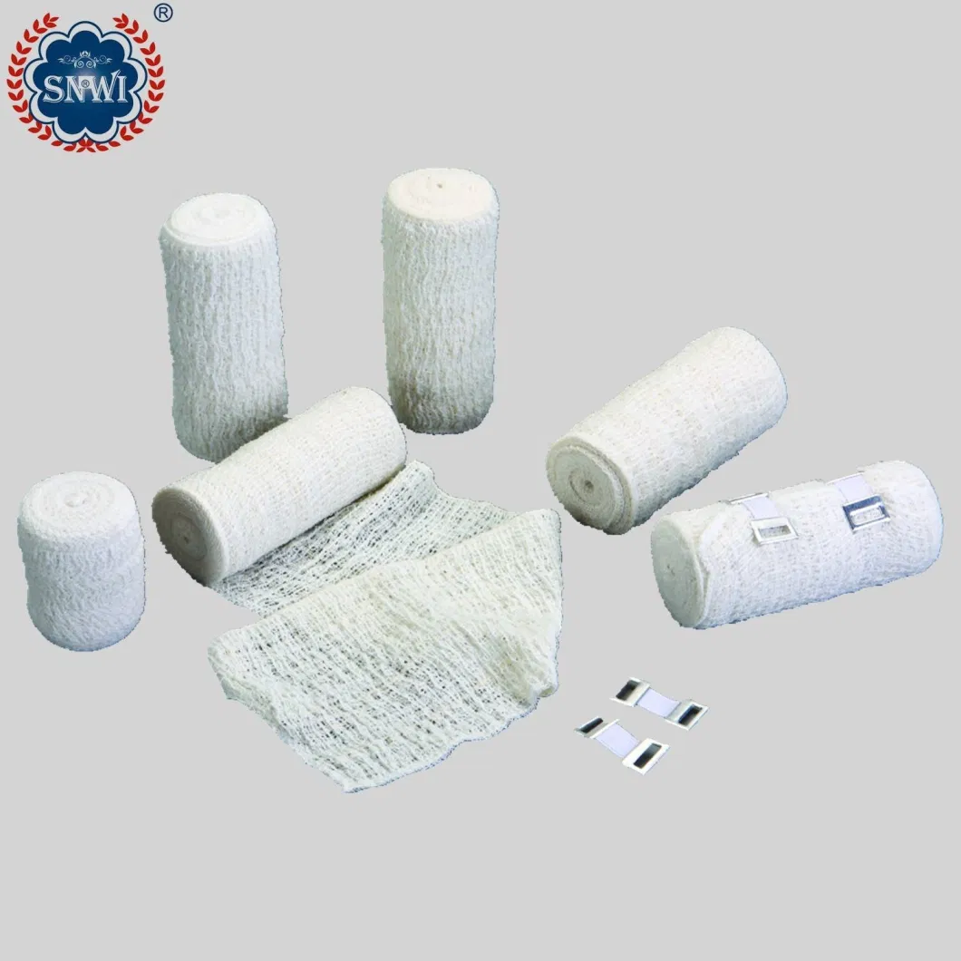 High Quality Emergency Medical Surgical Cotton Disposable Red Blue Line Spandex Crepe Elastic Bandage with Metal Clips