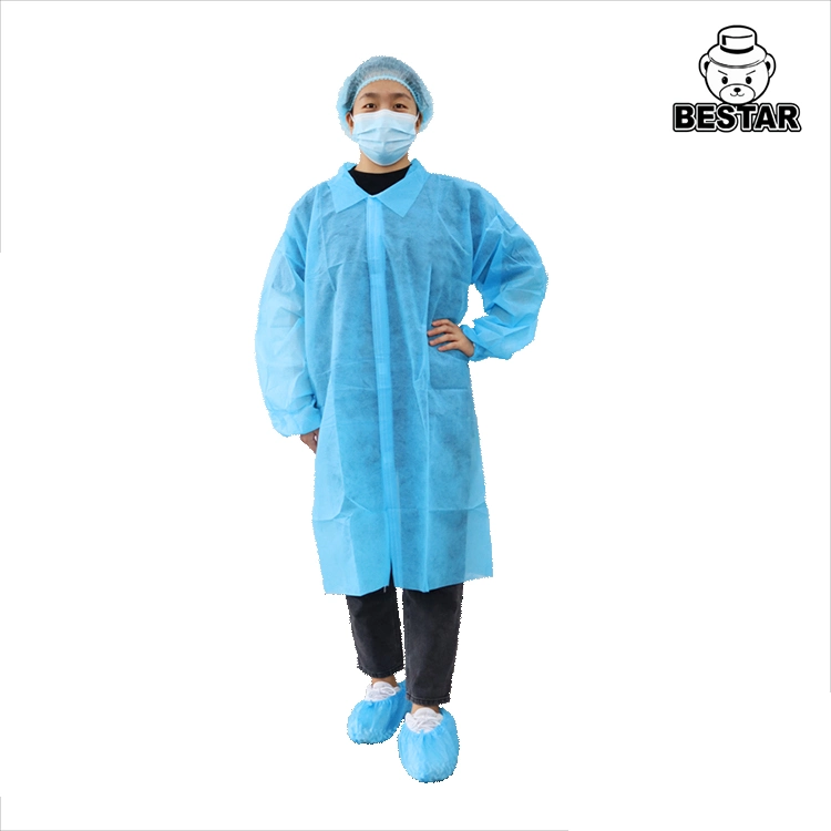 Disposable Non-Woven Spp Polypropylene Lint Free Lab Coat Visitor Coat Blouse for Food Industry