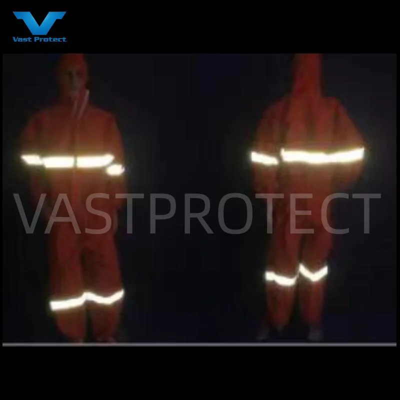 Factory Orange Nonwoven SMS Microporous Disposable Coveralls with Reflective Stripes