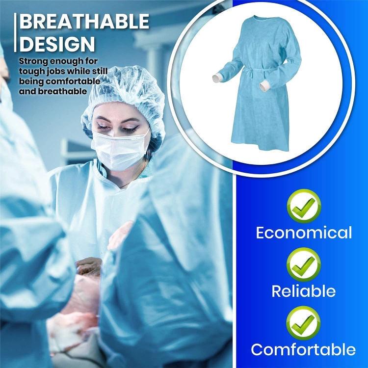 AAMI Level 2 Disposable Virus Test Medical Supply Nonwoven Surgical Waterproof Protective Clothing Medical Isolation Gown for Virus Test Lab Surgery Use