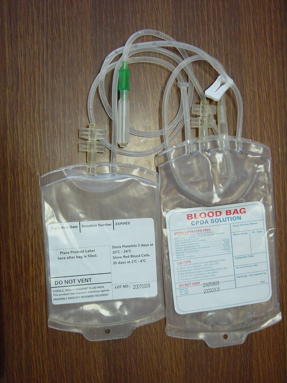 Disposable Double Blood Bag for Medical Use (Tubular Film)