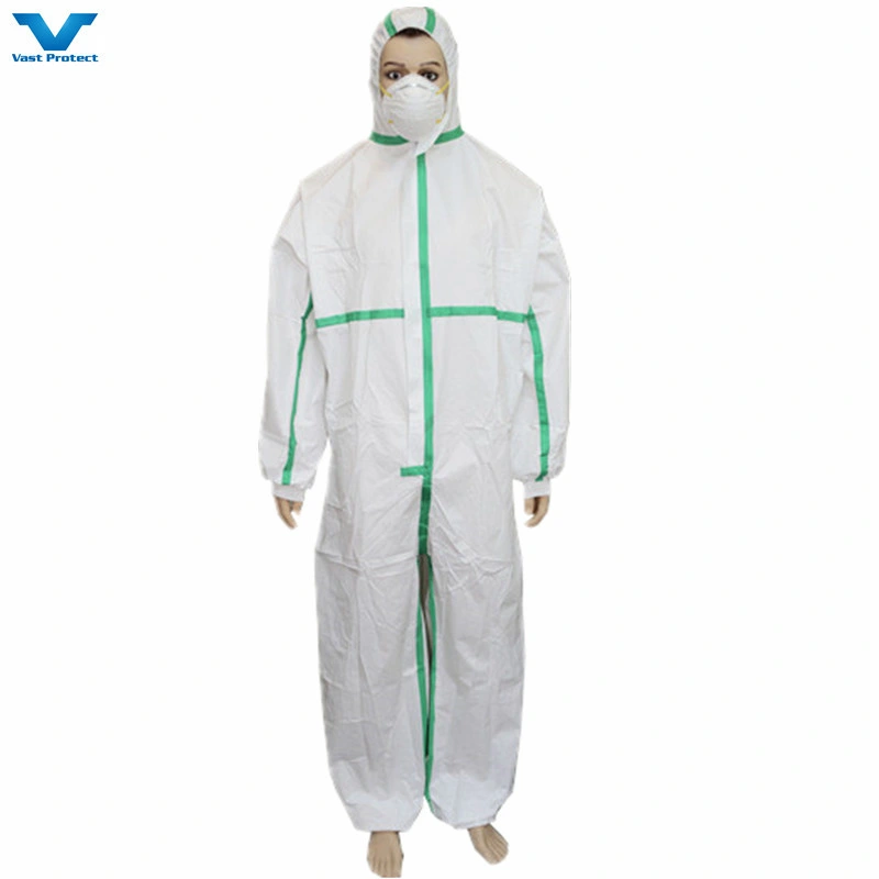 Factory CE Cat 3 III Type 4/5/6 Safety PPE Protective Nonwoven SMS Microporous Disposable Coverall