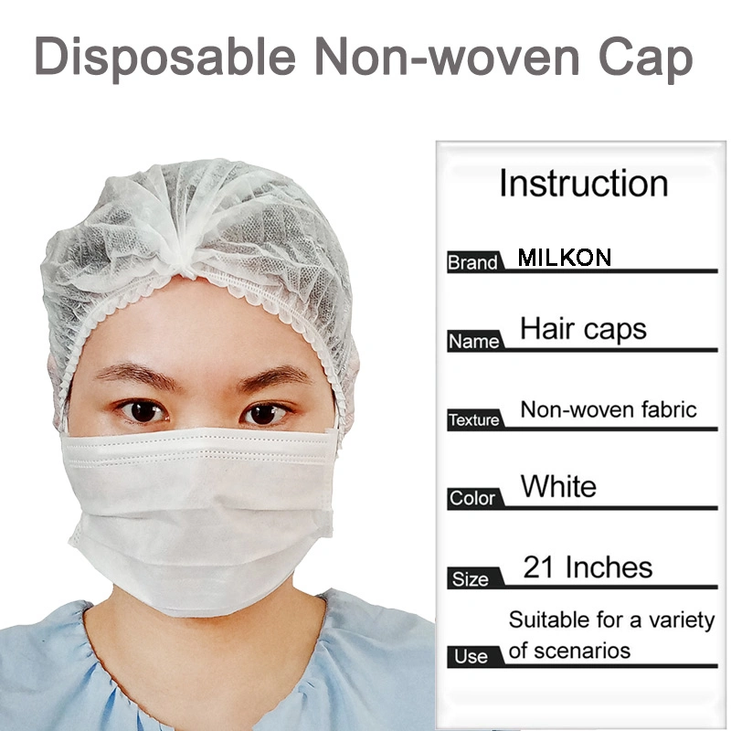 Promotional Cheap Disposable Hairnet Non Woven Bouffant Clip Cap Mob Cap Disposable Non-Woven Hairnet with Peaked