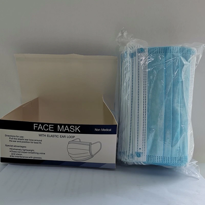 PP Non Woven Disposable Protective Earloop/Tie on 3layers Anti Dust Face Mask in Blue