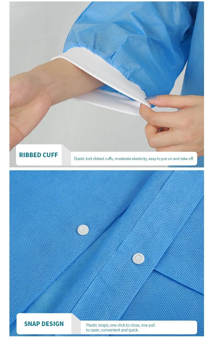 Disposable PP+PE SMS Non Woven Lab Coat, Waterproof Lab Gowns