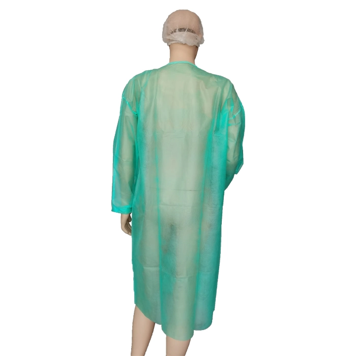 ISO13485 Approved Factory PP Non Woven Visitor Coat Dust Resistant Green Lab Coats Disposable Smocks Polypropylene PP Visit Coverall Gowns with Velcro Closure