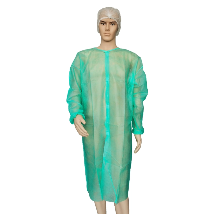 ISO13485 Approved Factory PP Non Woven Visitor Coat Dust Resistant Green Lab Coats Disposable Smocks Polypropylene PP Visit Coverall Gowns with Velcro Closure