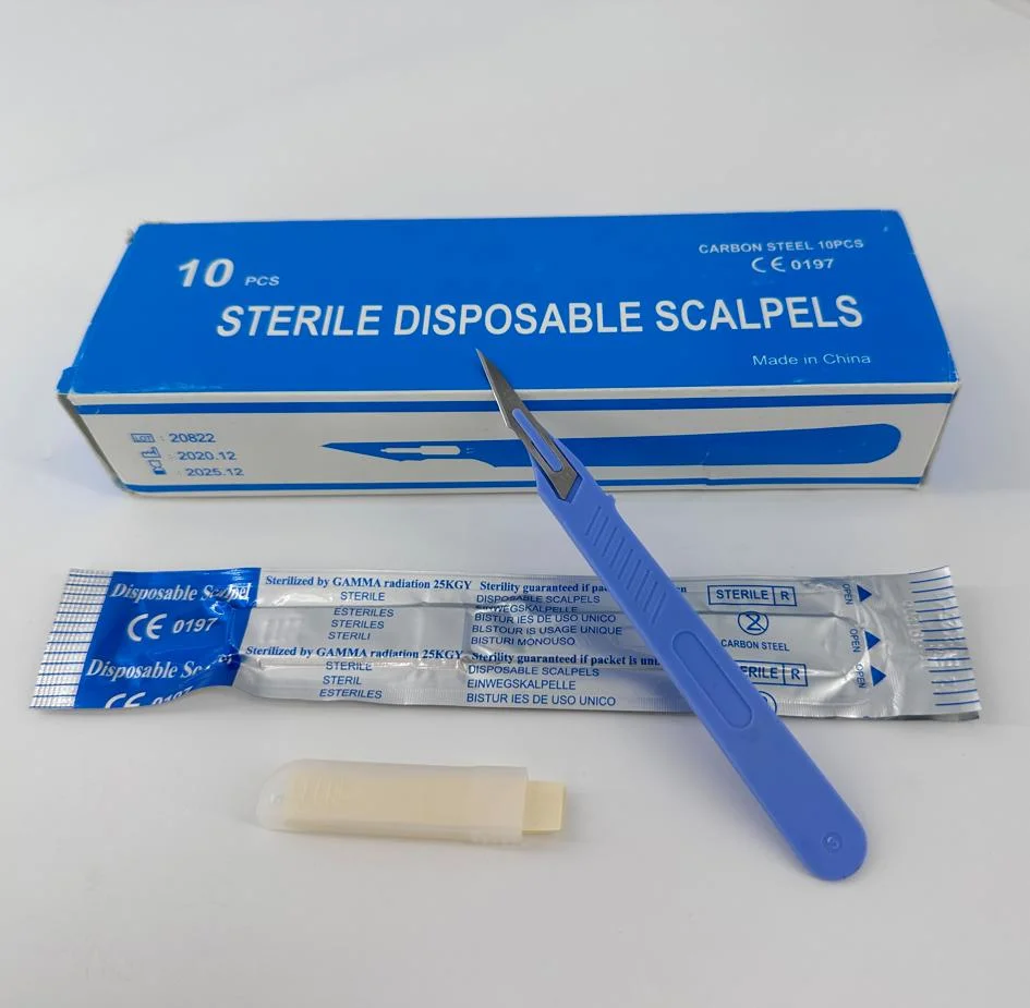 Disposable Surgical Scalpel Carbon Steel Stainless Steel Blade with Plastic Handle