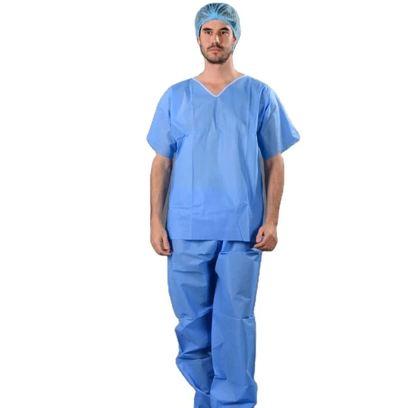 Green Color Short Sleeve Medical Hospital Men Doctor Surgical Anesthetist 100% Nonwoven Scrubs Suit