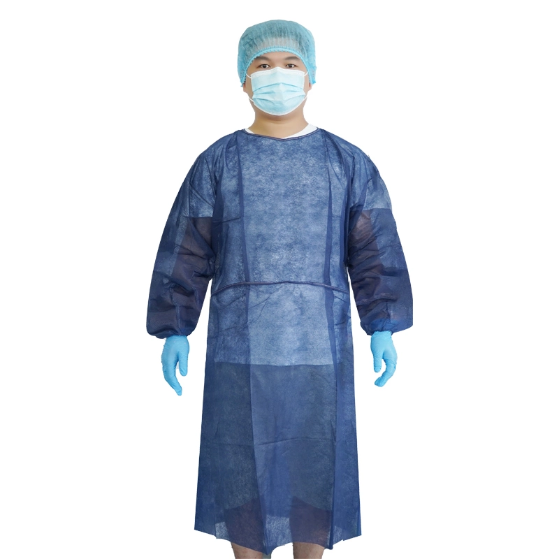 Hubei Non Woven PP SMS Disposable Isolation Gown 45GSM with Ties on Neck and Waist for Hospital