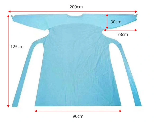 Disposable Plastic CPE Isolation Gown AAMI Level 2 Waterproof CPE Lab Coat Protective Clothing Medical Work Wear Hospital Gown