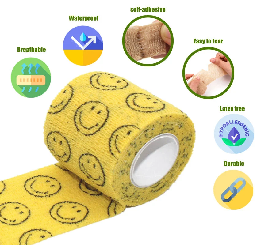 Self-Adhesive Flexible Wrap Cotton Vet Elastic Cohesive Bandage for Dog Pets Animals