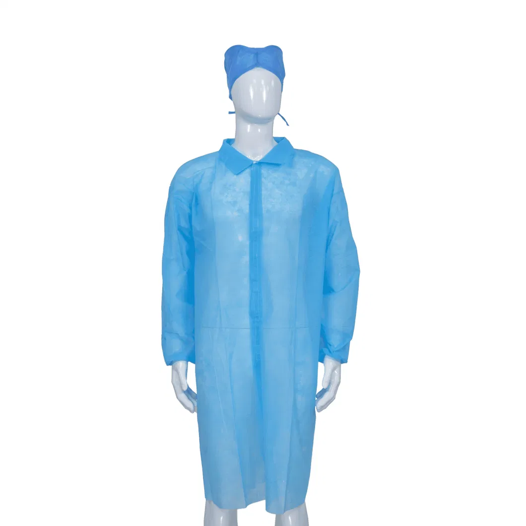 Factory/General Industry Disposable Nonwoven Work Clothes Elastic Cuffs Velcros Closure Lab Coat