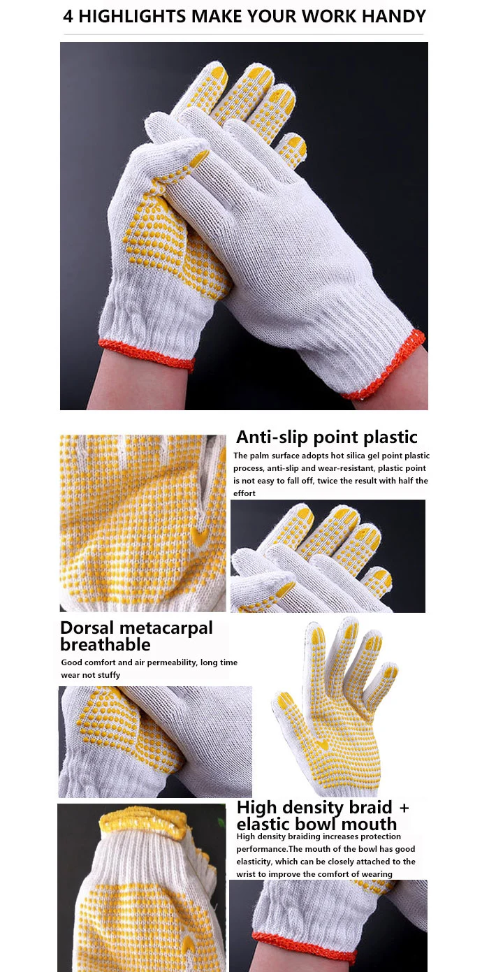 Wholesale Cotton Poly Resistant Knitted Dotted PVC Coated Safety Gloves