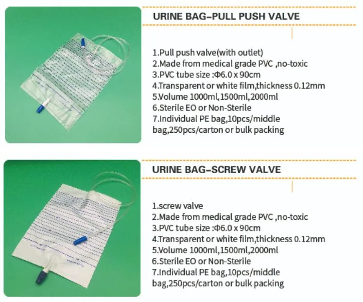 Disposable Urine Bag 2000ml Economic Urine Bag with T-Valve Pull-Push