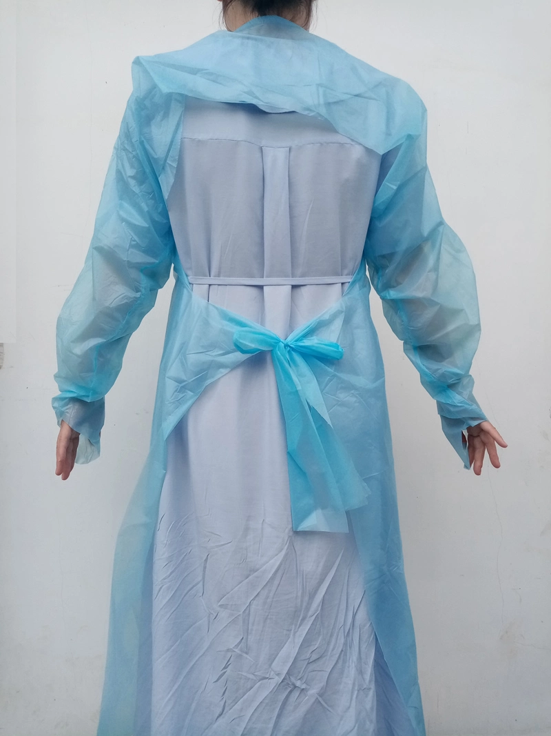 Disposable Plastic CPE Isolation Gown AAMI Level 2 Waterproof CPE Lab Coat Protective Clothing Medical Work Wear Hospital Gown