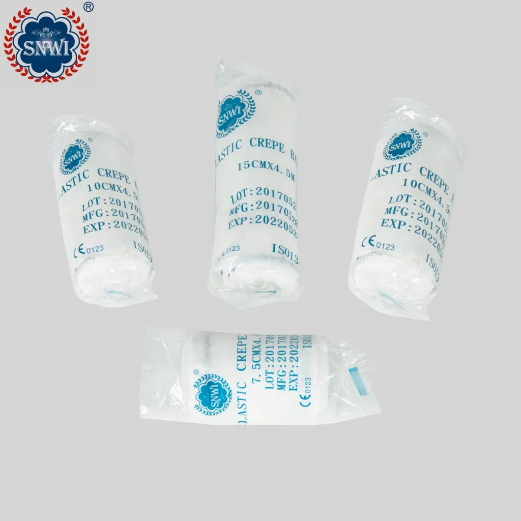 High Quality Emergency Medical Surgical Cotton Disposable Red Blue Line Spandex Crepe Elastic Bandage with Metal Clips