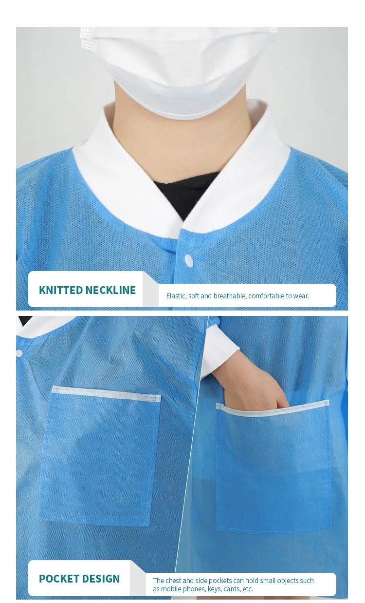 Disposable PP+PE SMS Non Woven Lab Coat, Waterproof Lab Gowns