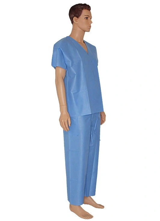 Disposable SBPP SMS Nonwoven Blue Surgical Patient Gown Hospital Scrub Suits