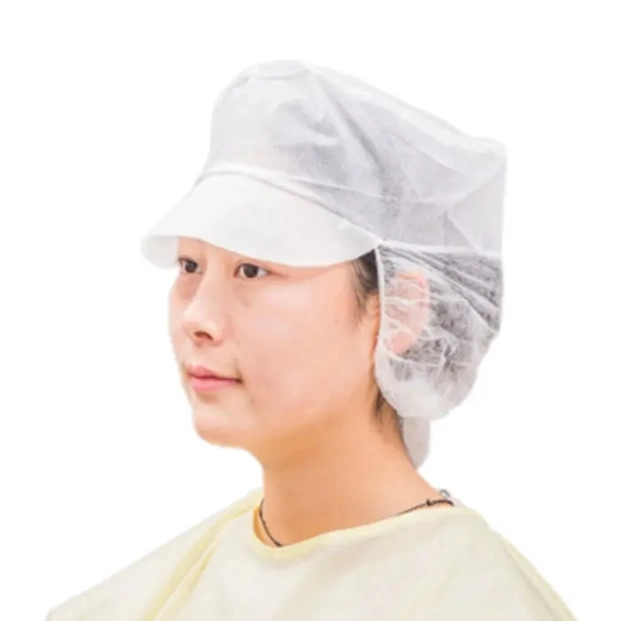 Custom Disposable Protective Worker Nonwoven Hair Net Snood Cap Peaked Worker Cap for Men Women