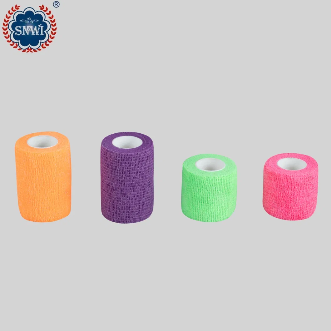 High Quality Emergency Medical Surgical Cotton Disposable Red Blue Line Spandex Crepe Elastic Bandage with Metal Clips