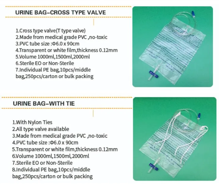Disposable Urine Bag 2000ml Economic Urine Bag with T-Valve Pull-Push
