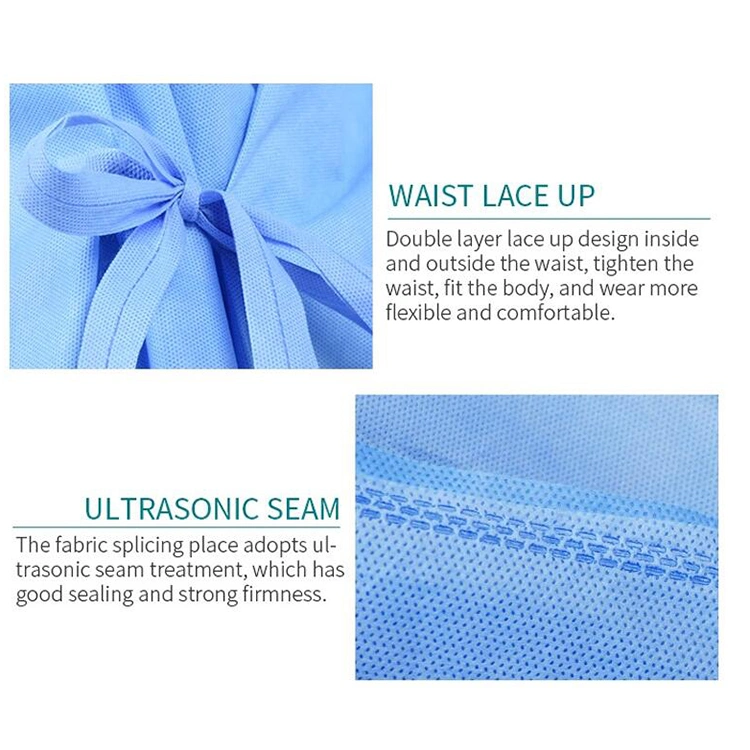 Velcro Closure SMS Dispsoable Non Sterile Surgical Gown 45GSM