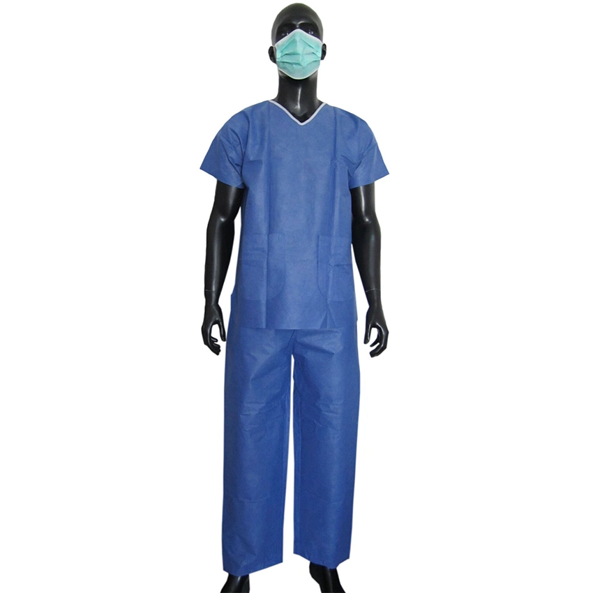 Blue Disposable Nonwoven Medical Hospital Doctor Short Sleeves Scrub Suit