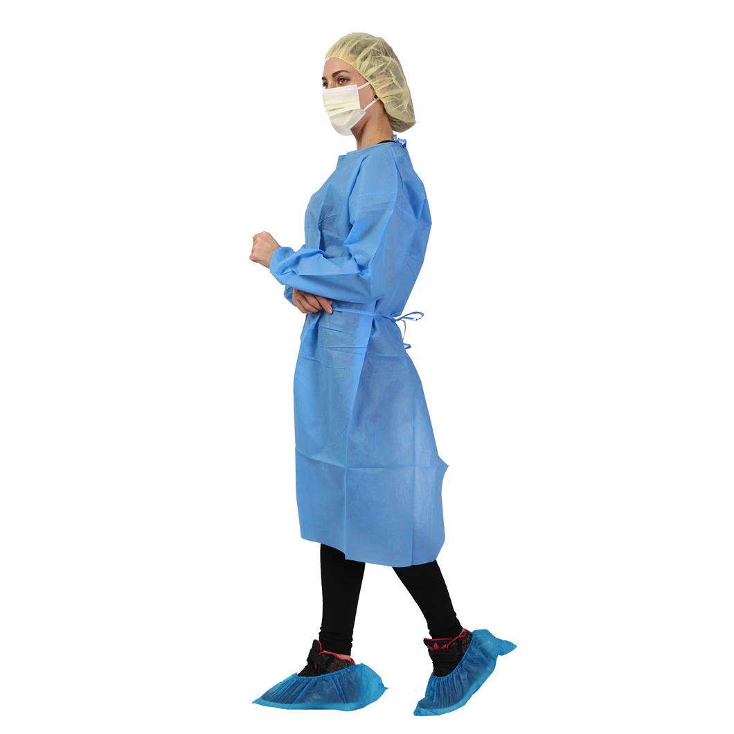 China Factory Wholesale Price Blue Yellow White 30GSM 40GSM Apron Suit PP PE SMS Disposable Medical Uniform Surgical Isolation Gown for Hospital