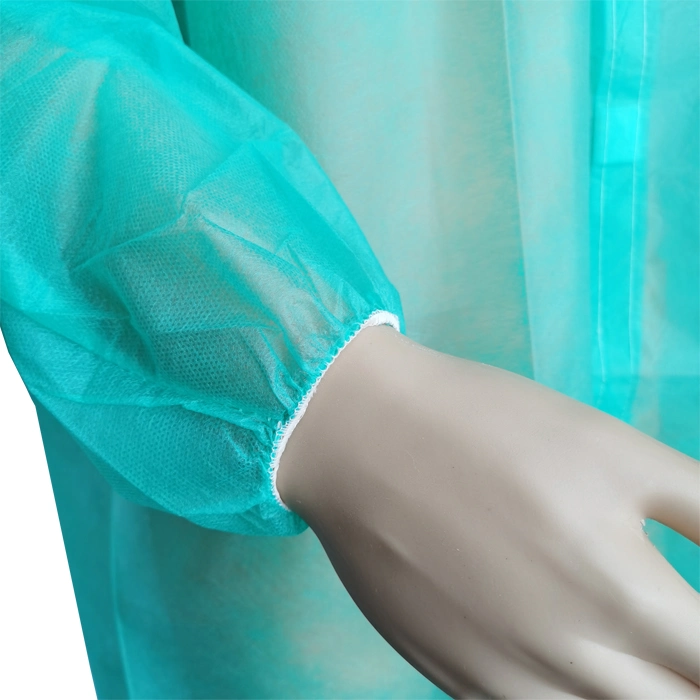ISO13485 Approved Factory PP Non Woven Visitor Coat Dust Resistant Green Lab Coats Disposable Smocks Polypropylene PP Visit Coverall Gowns with Velcro Closure