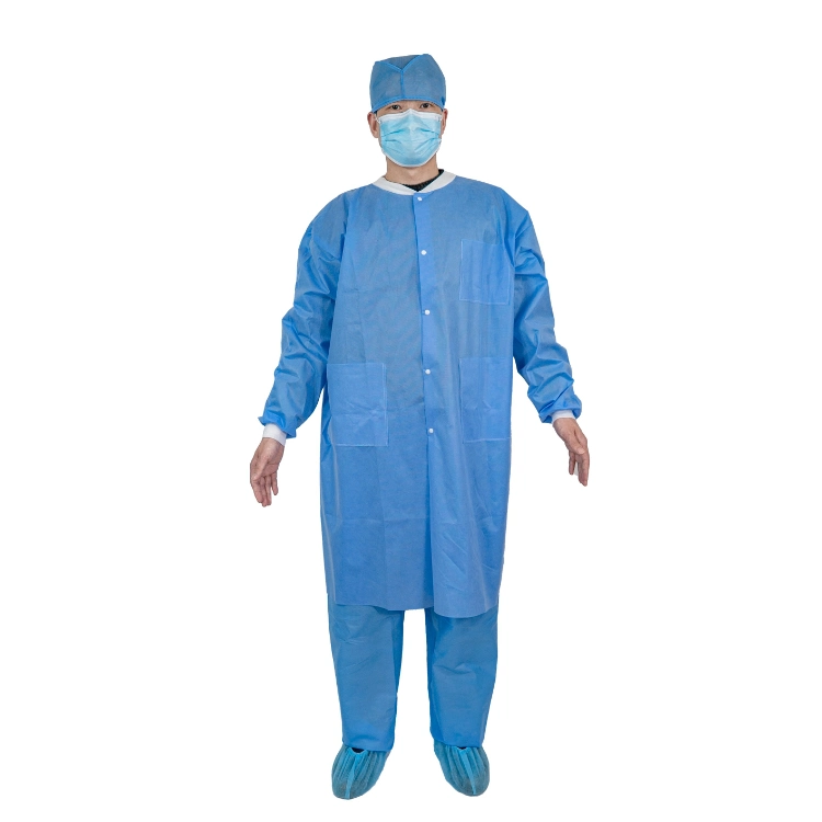 Disposable PP+PE SMS Non Woven Lab Coat, Waterproof Lab Gowns