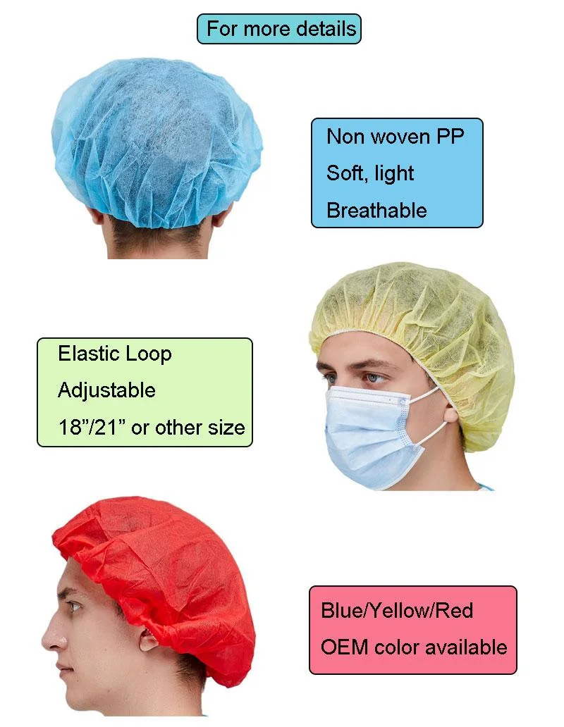 Colorful Medical Disposable Bouffant Cap Nurse Cap Round Hat Non-Woven Fabric Produce Wholesale Medical Hat Clip Bouffant Cap