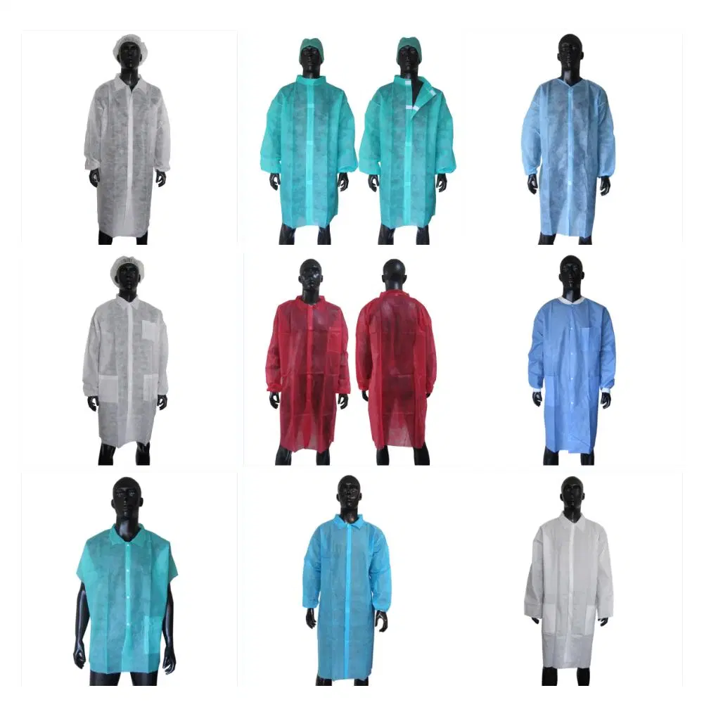 Disposable Surgical Gown Medical Isolational 25GSM PP Lab Coat, White and Blue Medical Doctor and Nurse Scrub Suits and Lab Coat