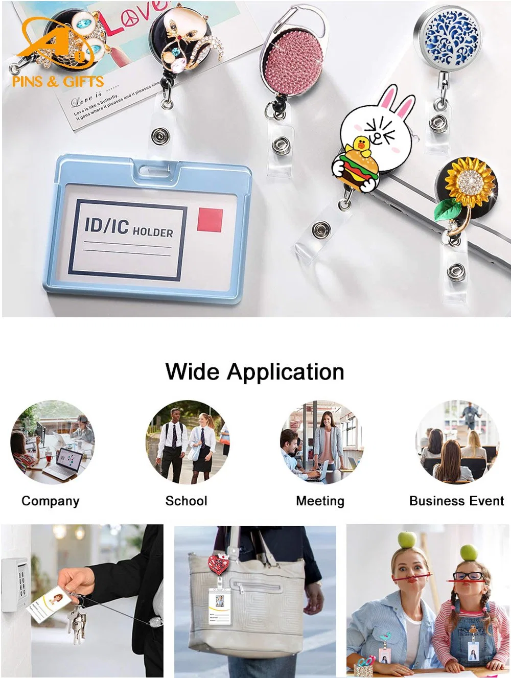 Wholesale Promotional Gift Medical Item Free Sample Cheap Retractable Yoyo Badge Reel with Logo and Delivery Clips for ID Plastic Card Holder Key Ring Chain