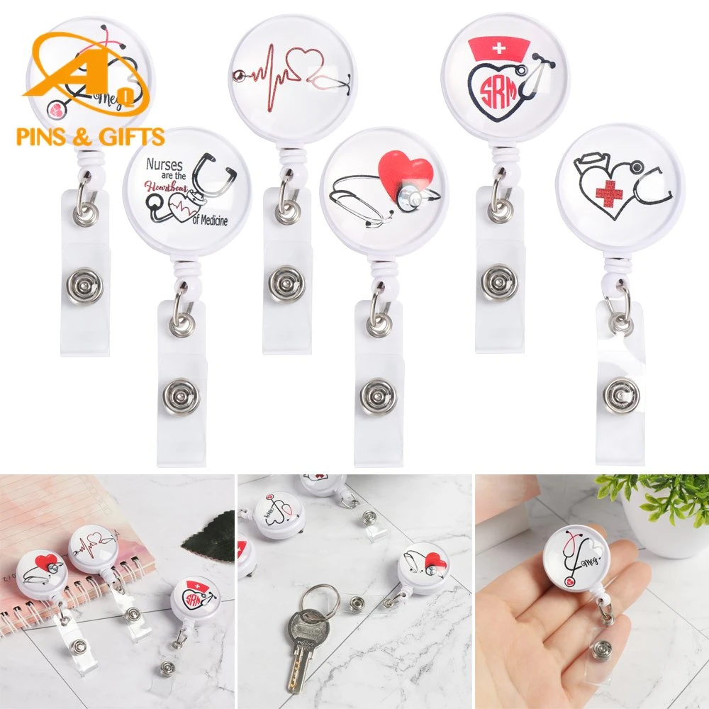 Wholesale Promotional Gift Medical Item Free Sample Cheap Retractable Yoyo Badge Reel with Logo and Delivery Clips for ID Plastic Card Holder Key Ring Chain