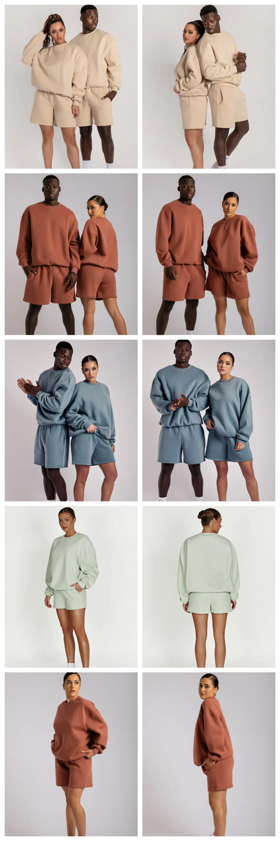 360g Fleece Unisex Custom Puff Printing Blank Plain Two Piece Set Women Clothing Active Wear Mens Crew Neck Oversize Embroidery Sweatshirt Shorts Suit