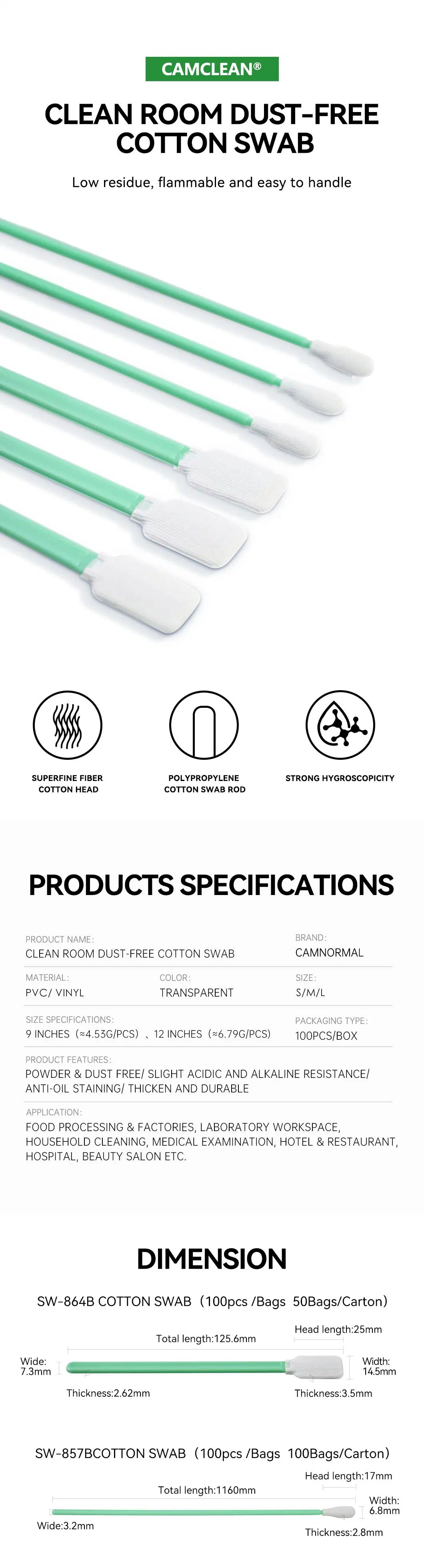 Camphill Manufacturer of Microfiber Cotton Purified Swab Cleanroom Swabs