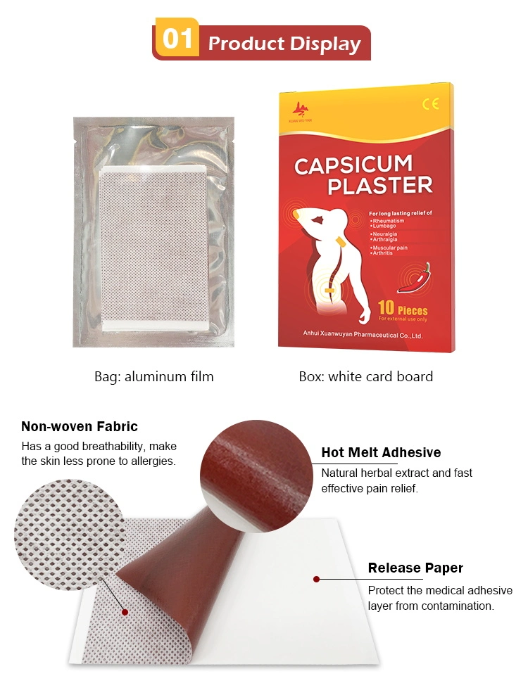 Customized Size Back Pain Wound Adhesive Hot Capsicum Plaster for Adult