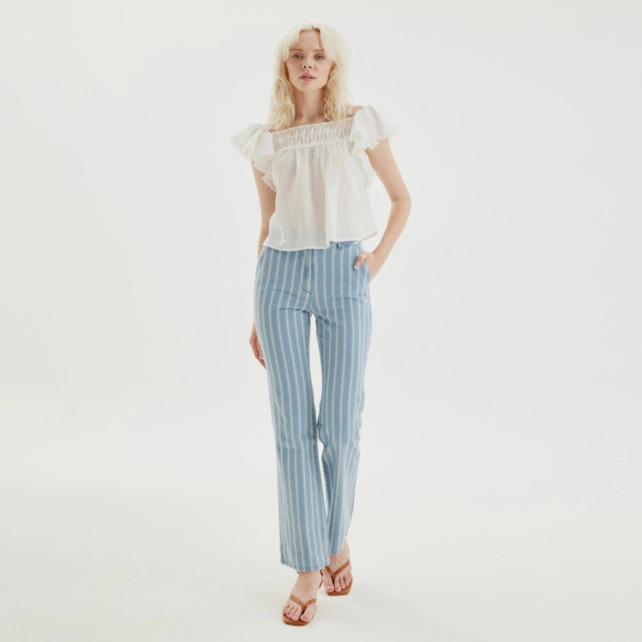 New Design Slip Solid Color Ruff Linen Fashion Tops for Women