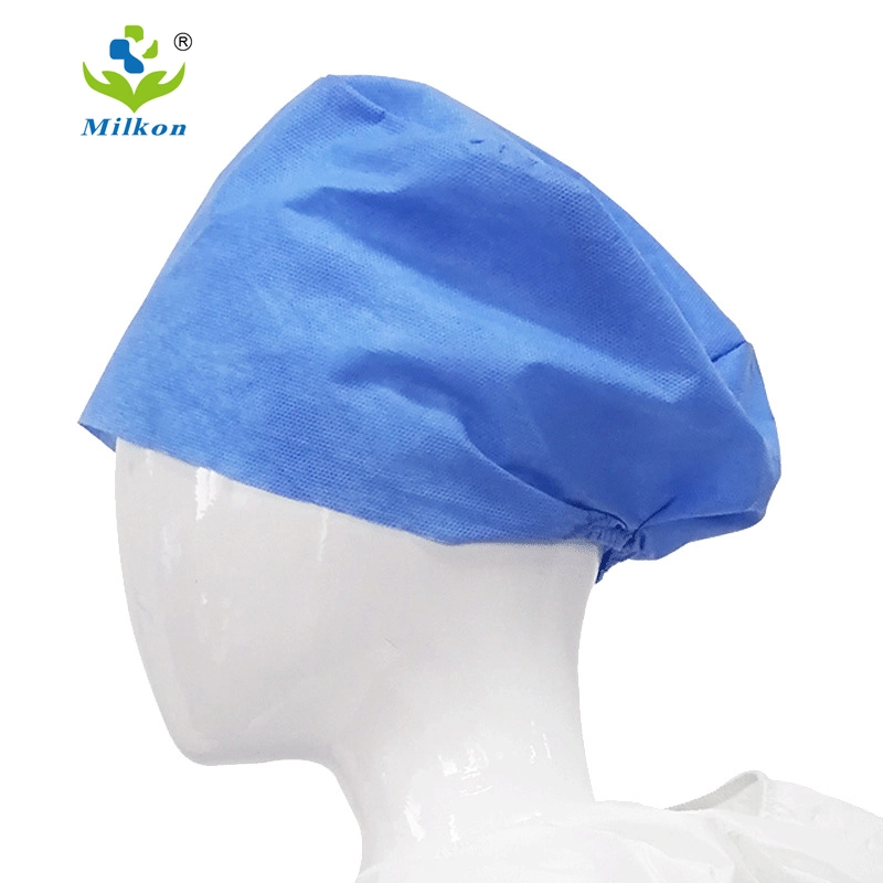 Factory Non Woven Fabric Disposable Round Blue Single Elastic Strip Bouffant Clip Cap