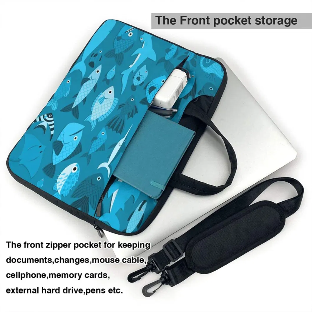RPET Blue Cartoon Sea Ocean Fishes Laptop Computer Bag Case Luggage for Men Women Unisex 15.6 Inch
