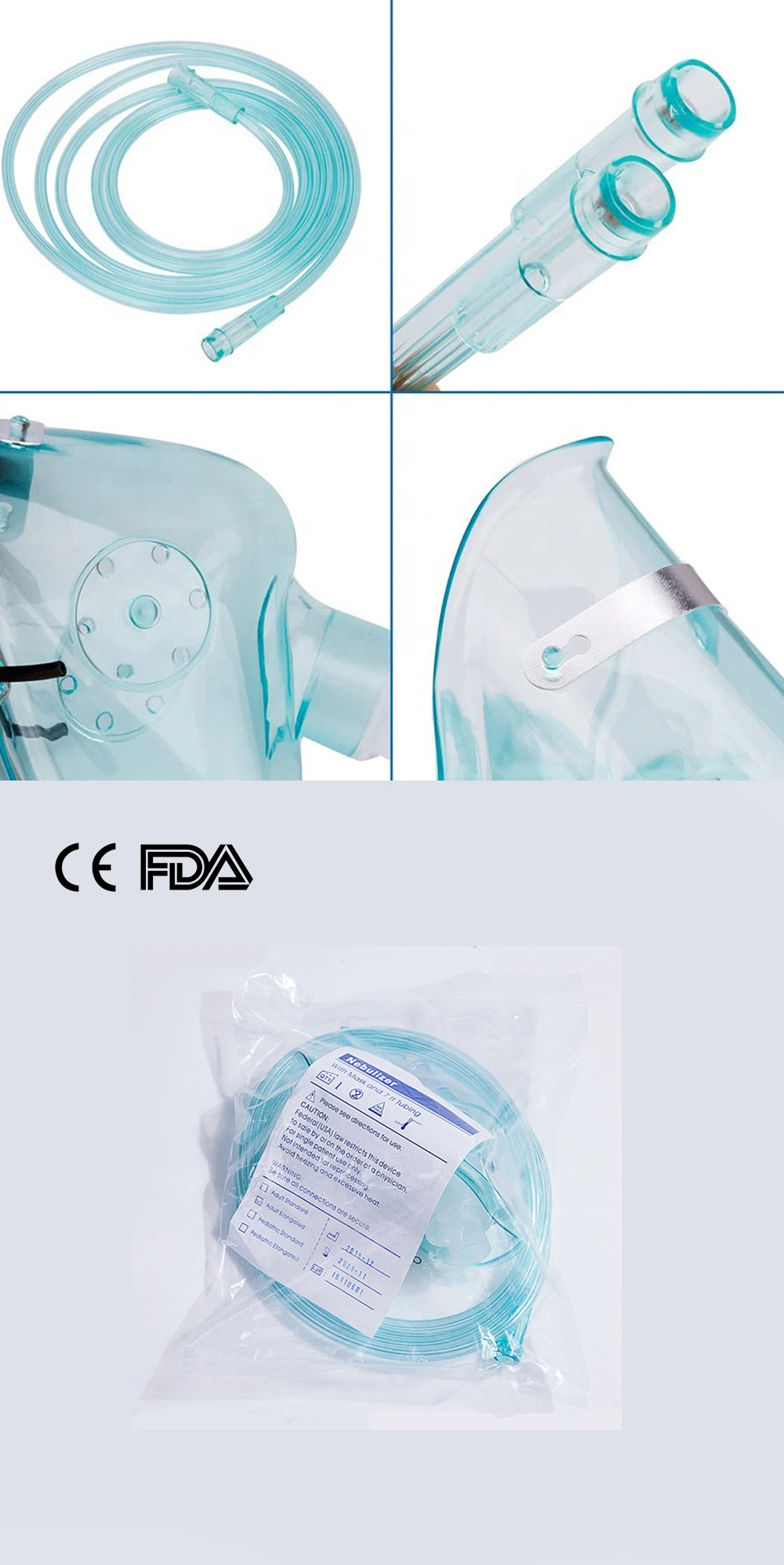 High Quality Medical Portable PVC Nebulizer Mask with Oxygen Tube Size S, M, L, XL with 10cc Nebulizer Cup for Hospital Green