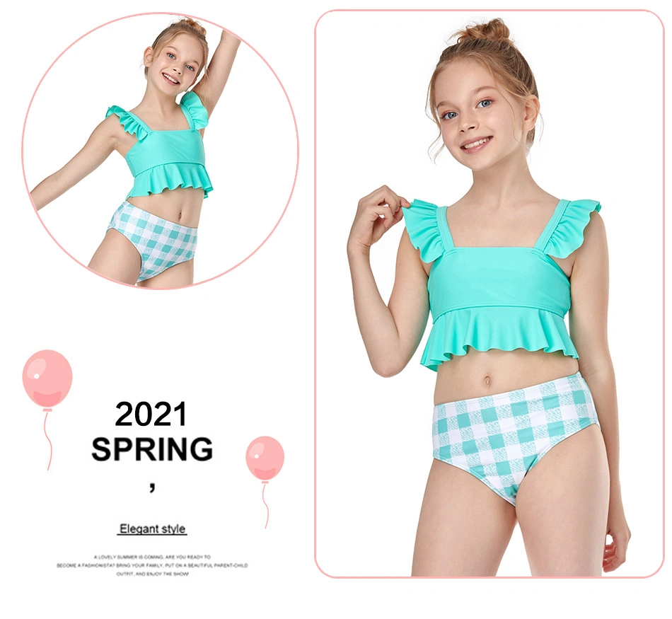 Baby 2 Piece Swimsuit for Kids Flower Print Ruffles Children Bikini Bathing Suit Toddler Girls Beachwear Floral Ruff Swimwear