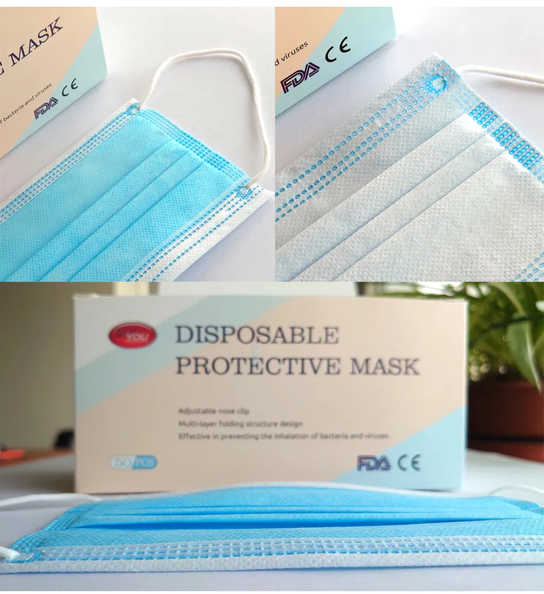 3-Ply Disposable Protective Face Mask /with Earloops/Dust/Ce &amp; FDA Approved