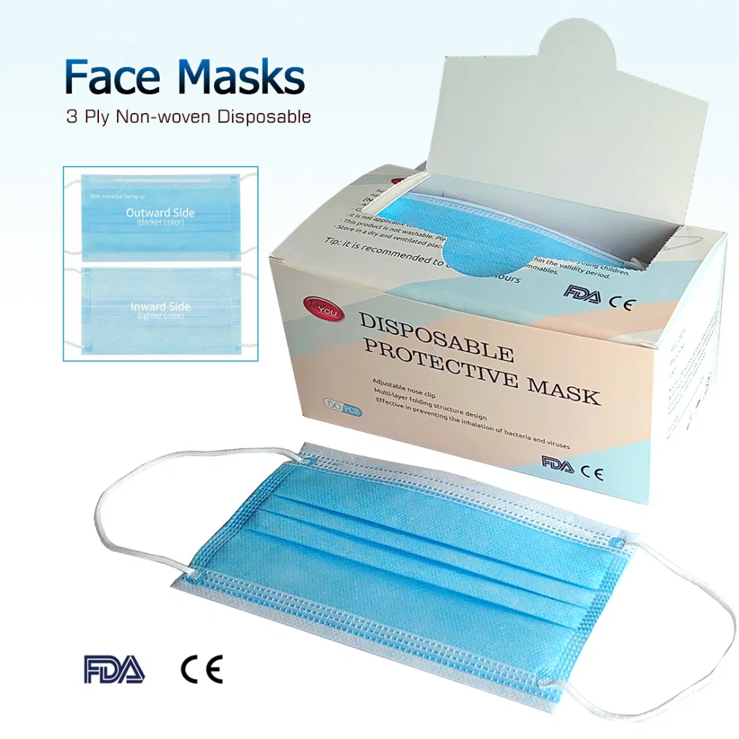 3-Ply Disposable Protective Face Mask /with Earloops/Dust/Ce &amp; FDA Approved