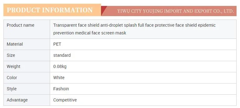 Disposable Multiple Protection Visor Anti-Splash Anti-Fog Splash Proof Protection Face Mask for Face Shield