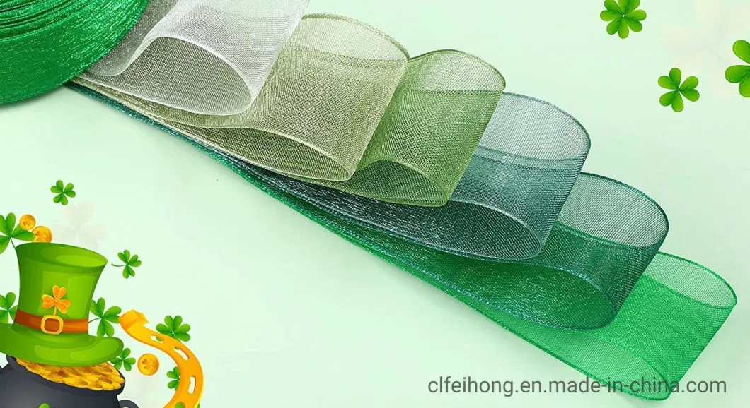 Customized OEM ODM Polyester Velvet Organza Silk Satin Printer Gift Ribbon Green White Yellow Brwon Gold Color