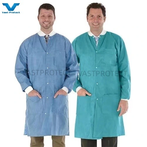 Factory Protective Visitor Dust Polypropylene SMS Microporous Nonwoven PP Disposable Lab Coat