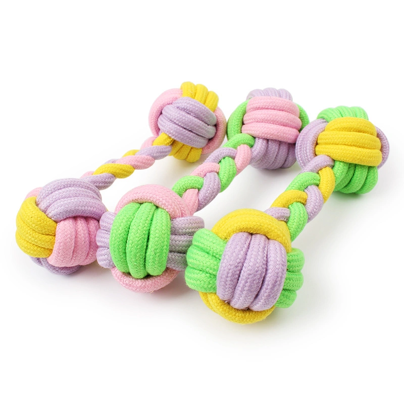 Cat Dog Chew Toy Macaron Cotton Rope Toy Molar Teeth Cleaning Pet Treat Toys Ball with Cotton Rope for Chewing