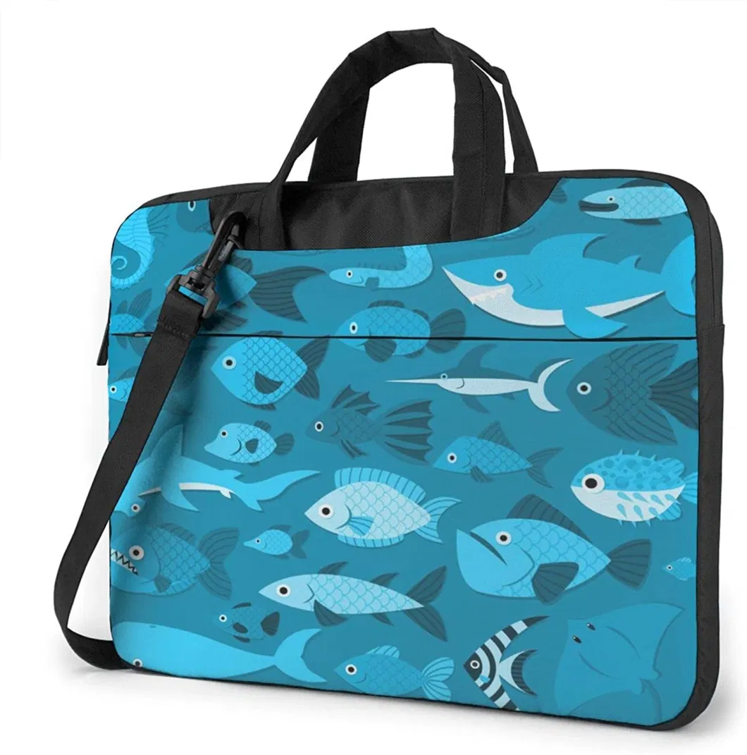RPET Blue Cartoon Sea Ocean Fishes Laptop Computer Bag Case Luggage for Men Women Unisex 15.6 Inch